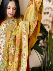 Yellow Rai Bandhej Dupatta with Meenakari Jaal design in Georgette