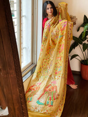Yellow Rai Bandhej Dupatta with Meenakari Jaal design in Georgette