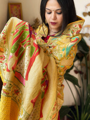 Yellow Rai Bandhej Dupatta with Meenakari Jaal design in Georgette