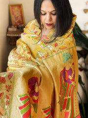 Yellow Rai Bandhej Dupatta with Meenakari Jaal design in Georgette