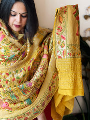 Yellow Rai Bandhej Dupatta with Meenakari Jaal design in Georgette