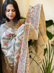 Handpainted Madhubani Dupatta in Pure Tussar Silk