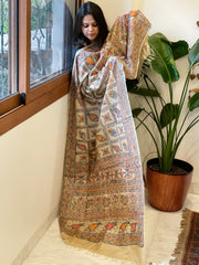 Handpainted Madhubani Dupatta in Pure Tussar Silk