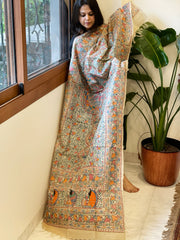 Handpainted Madhubani Dupatta in Pure Tussar Silk