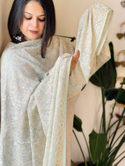 Ice Blue Heavy Thread Embroidered Dupatta in Georgette