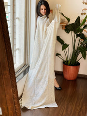 Ice Blue Heavy Thread Embroidered Dupatta in Georgette