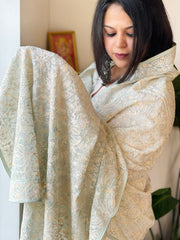 Ice Blue Heavy Thread Embroidered Dupatta in Georgette