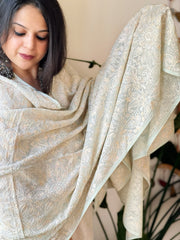 Ice Blue Heavy Thread Embroidered Dupatta in Georgette