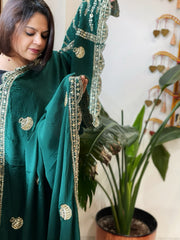 Green Crepe Dupatta with Pearl, Cut Daana, Gold Thread & Sequin Embroidery