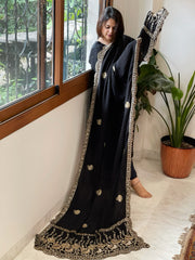 Black Crepe Dupatta with Pearl, Cut Daana, Gold Thread & Sequin Embroidery