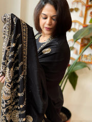 Black Crepe Dupatta with Pearl, Cut Daana, Gold Thread & Sequin Embroidery