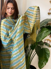 Blue, Green Handwoven Chanderi Tissue Dupatta