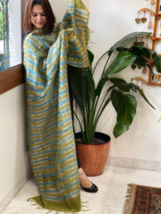 Blue, Green Handwoven Chanderi Tissue Dupatta