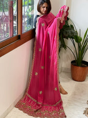Pink Crepe Dupatta with Pearl, Cut Daana, Gold Thread & Sequin Embroidery