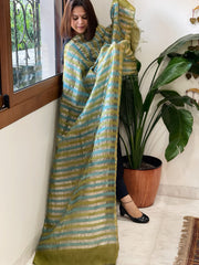 Blue, Green Handwoven Chanderi Tissue Dupatta