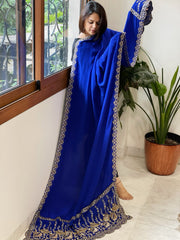 Royal Blue Crepe Dupatta with Pearl, Cut Daana, Gold Thread & Sequin Embroidery
