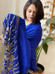 Royal Blue Crepe Dupatta with Pearl, Cut Daana, Gold Thread & Sequin Embroidery