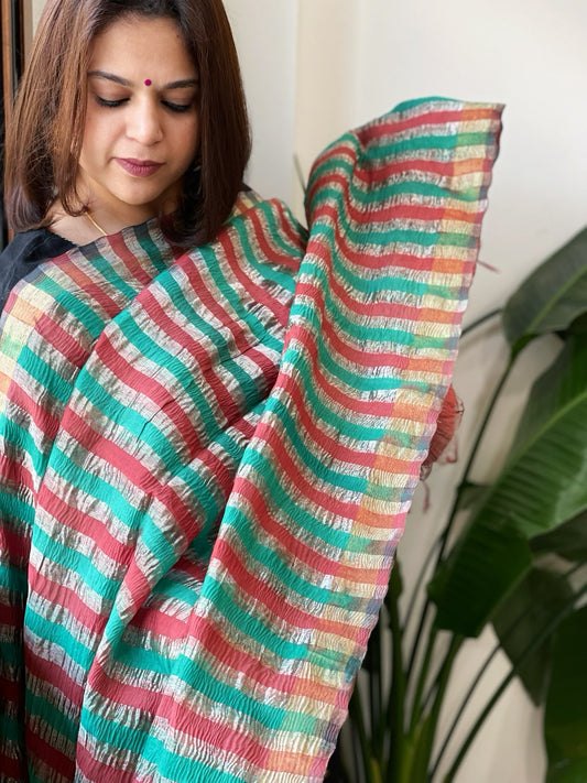 Rama, Carrot Pink Handwoven Chanderi Tissue Dupatta