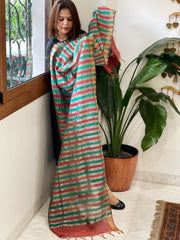 Rama, Carrot Pink Handwoven Chanderi Tissue Dupatta