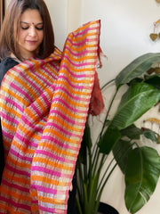 Pink, Orange Handwoven Chanderi Tissue Dupatta