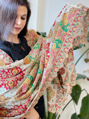 White Chinon Dupatta with Aari Embroidery
