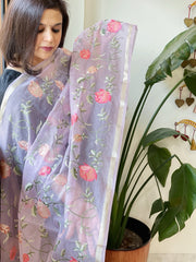 Lavender Organza Dupatta with Thread Embroidery