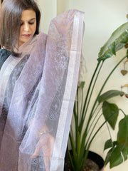 Lavender Organza Dupatta with Thread Jaal Embroidery