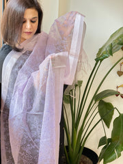 Lavender Organza Dupatta with Thread Jaal Embroidery
