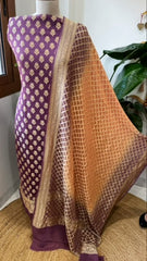 Mauve, Peach Handwoven Banarasi Suit Set in Pure Georgette