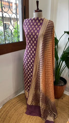 Mauve, Peach Handwoven Banarasi Suit Set in Pure Georgette