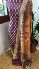 Mauve, Peach Handwoven Banarasi Suit Set in Pure Georgette