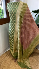 Pista Green, Mauve Handwoven Banarasi Suit Set in Pure Georgette