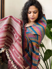 Handwoven Bhujodi Shawl in Pure Tussar and Wool