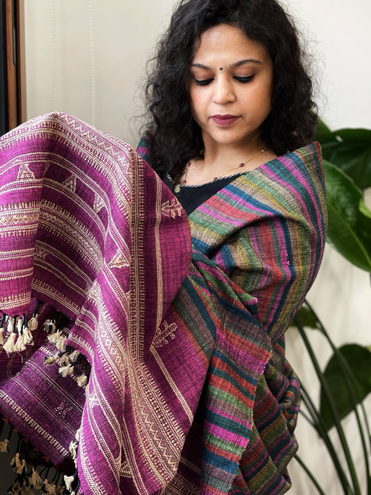 Handwoven Bhujodi Shawl in Pure Tussar and Wool