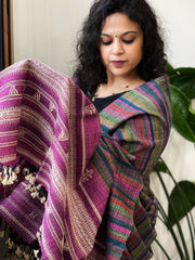 Handwoven Bhujodi Shawl in Pure Tussar and Wool