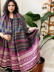 Handwoven Bhujodi Shawl in Pure Tussar and Wool