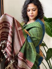 Handwoven Bhujodi Shawl in Pure Tussar and Wool