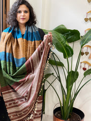 Handwoven Bhujodi Shawl in Pure Tussar and Wool