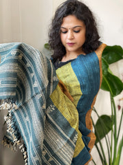 Handwoven Bhujodi Shawl in Pure Tussar and Wool