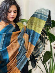 Handwoven Bhujodi Shawl in Pure Tussar and Wool