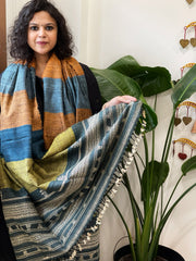 Handwoven Bhujodi Shawl in Pure Tussar and Wool