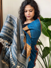 Handwoven Bhujodi Shawl in Pure Tussar and Wool