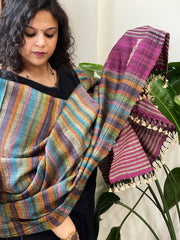 Handwoven Bhujodi Shawl in Pure Tussar and Wool