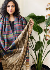 Handwoven Bhujodi Shawl in Pure Tussar and Wool