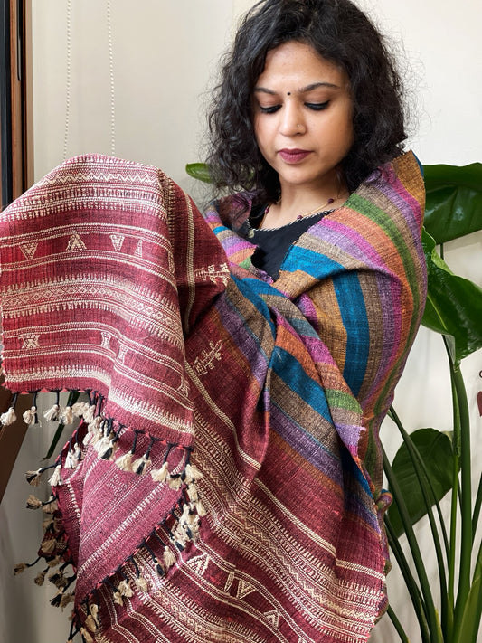 Handwoven Bhujodi Shawl in Pure Tussar and Wool