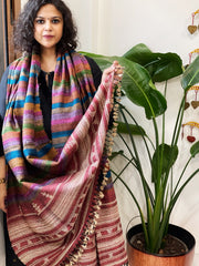 Handwoven Bhujodi Shawl in Pure Tussar and Wool