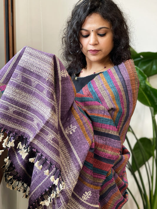 Handwoven Bhujodi Shawl in Pure Tussar and Wool