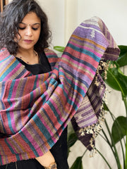 Handwoven Bhujodi Shawl in Pure Tussar and Wool