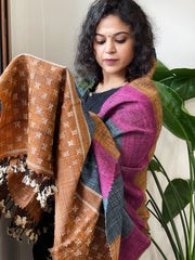 Handwoven Bhujodi Shawl in Pure Tussar and Wool