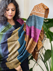 Handwoven Bhujodi Shawl in Pure Tussar and Wool
